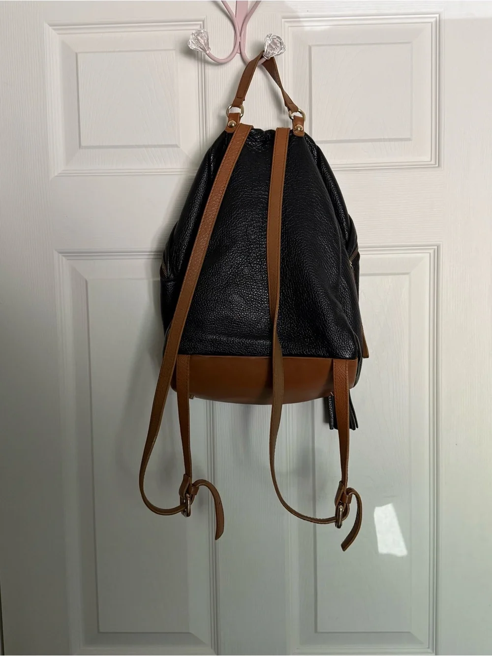 Valentina Black and Brown Genuine Leather Backpack